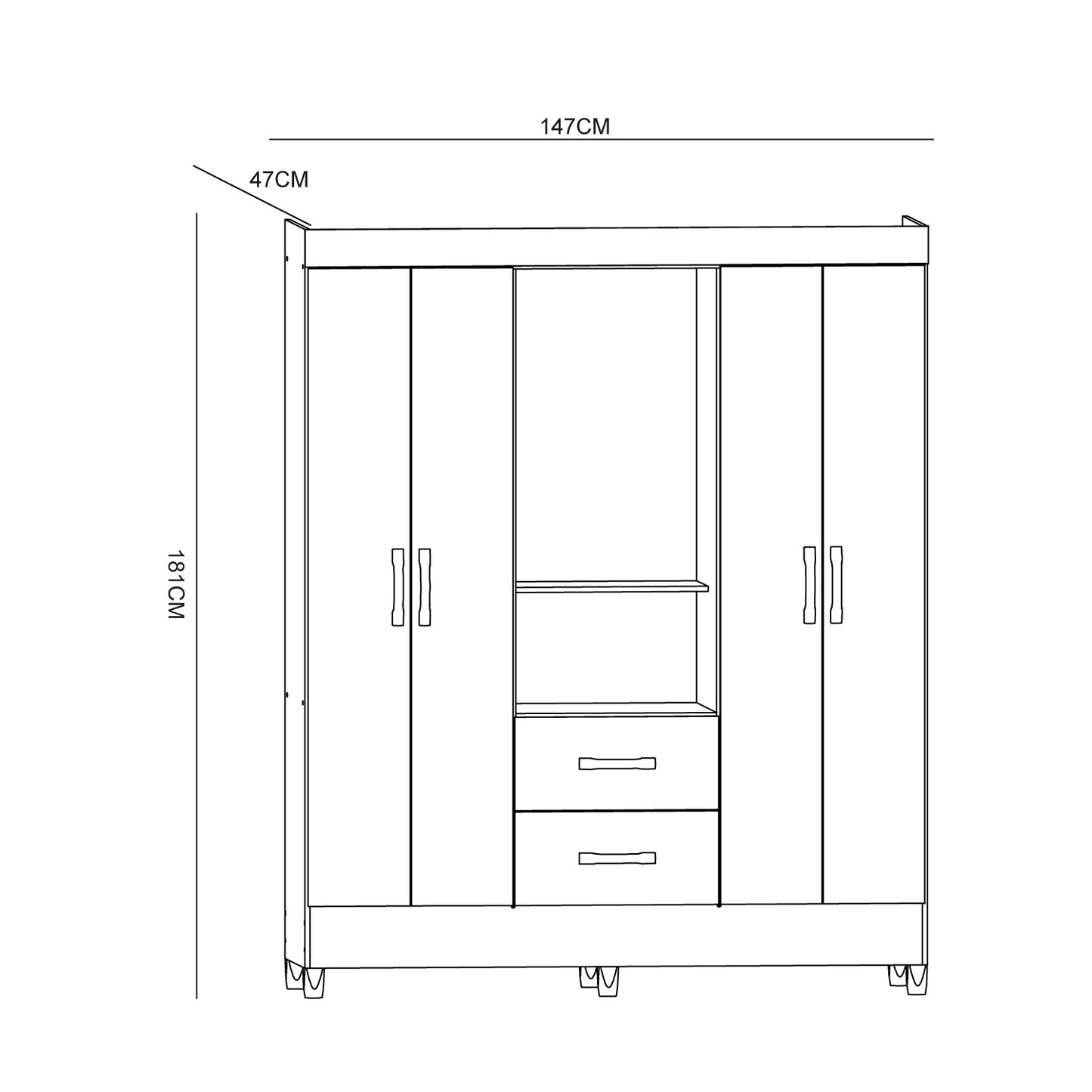 Clóset 4 Puertas 2 Cajones Mobi Capela Roble Blanco Invierno