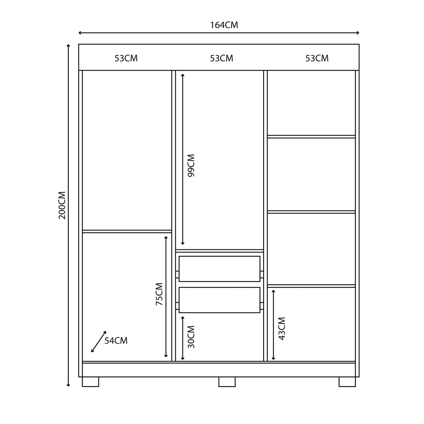 Closet 3 Puertas Estiletto Blanco Roble Flex