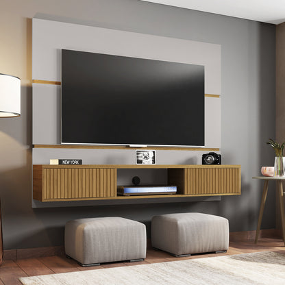 Panel Rack Tv 65" Ambar Blanco Invierno Canela Ripado