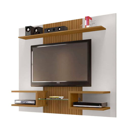 Panel Rack Tv 55" Atlas Blanco Invierno Canela Ripado