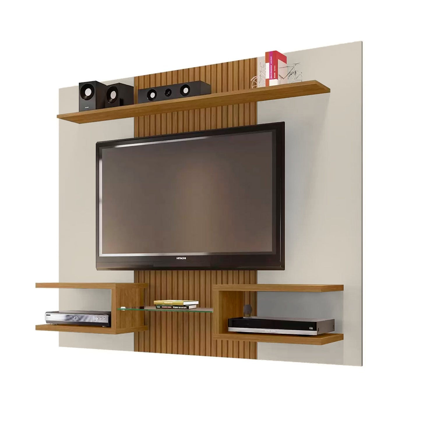 Panel Rack Tv 55" Atlas Blanco Invierno Canela Ripado