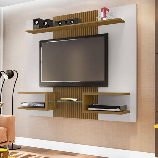 Panel Rack Tv 55" Atlas Blanco Invierno Canela Ripado