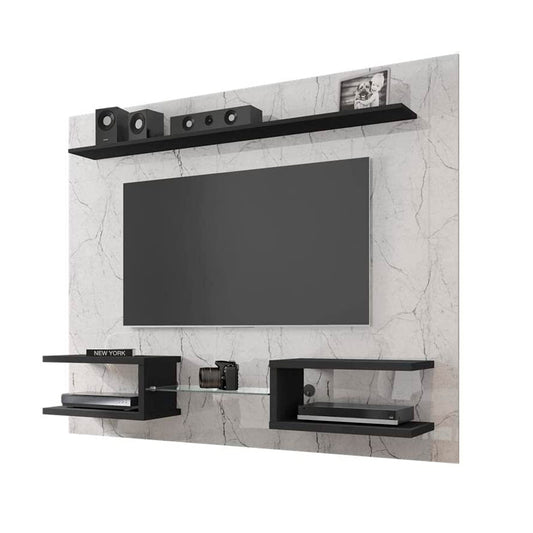 Panel Rack Tv 55" Atlas Blanco Marmol Negro