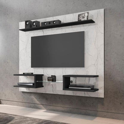 Panel Rack Tv 55" Atlas Blanco Marmol Negro