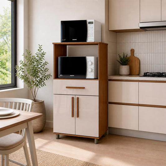 Mueble de Cocina para Microondas 2 puertas 1 Cajón Hoga Cairo Café Vainilla