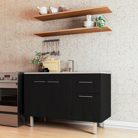 Mueble De Cocina 3 Puertas 1 Cajón Hoga Negro