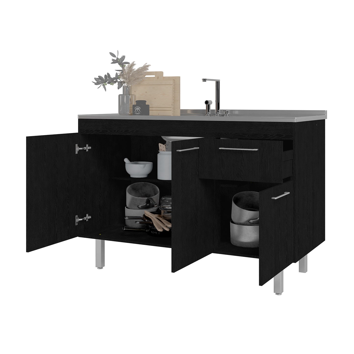 Mueble De Cocina 3 Puertas 1 Cajón Hoga Negro