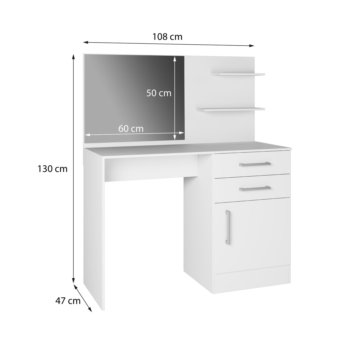 Tocador una Puerta 2 Cajones con Espejo Hoga Blanco