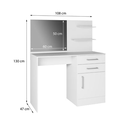 Tocador una Puerta 2 Cajones con Espejo Hoga Blanco