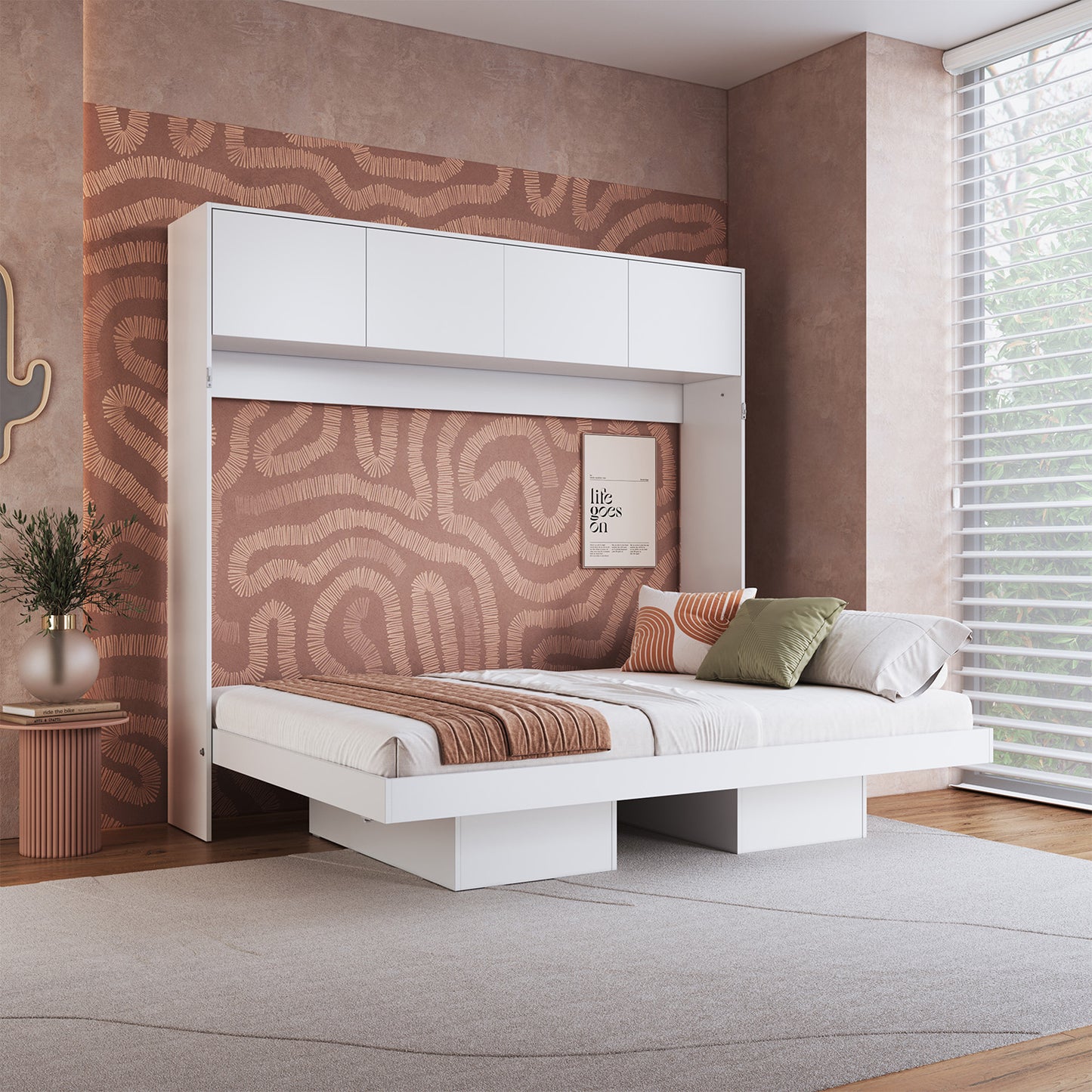 Cama Plegable Horizontal 2 Pza con estantes 4 puertas Hoga Hanover Blanco