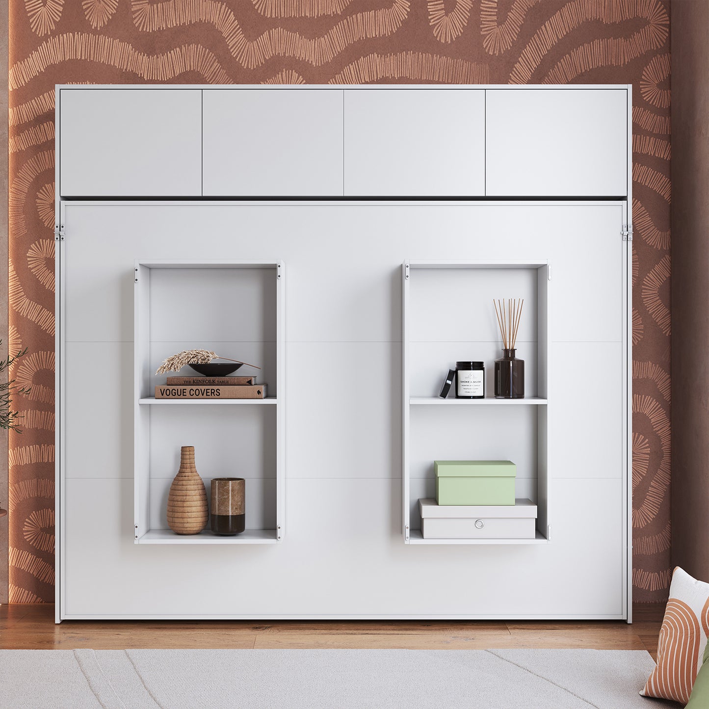 Cama Plegable Horizontal 2 Pza con estantes 4 puertas Hoga Hanover Blanco