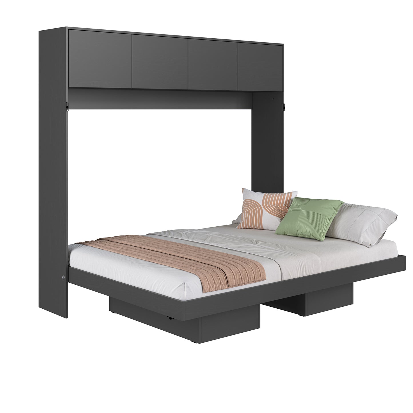 Cama Plegable Horizontal 2 Pza con estantes 4 puertas Hoga Hanover Gris