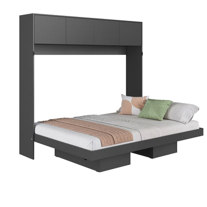 Cama Plegable Horizontal 2 Pza con estantes 4 puertas Hoga Hanover Gris