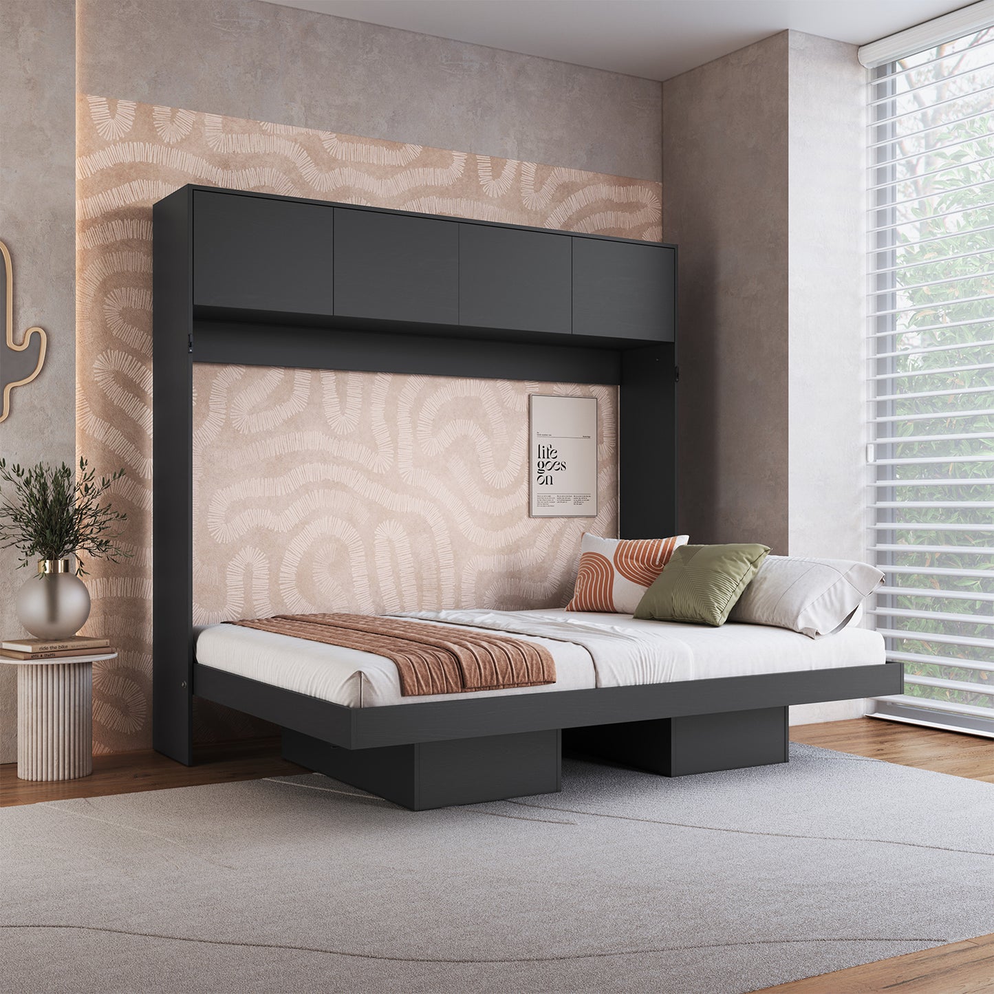 Cama Plegable Horizontal 2 Pza con estantes 4 puertas Hoga Hanover Gris