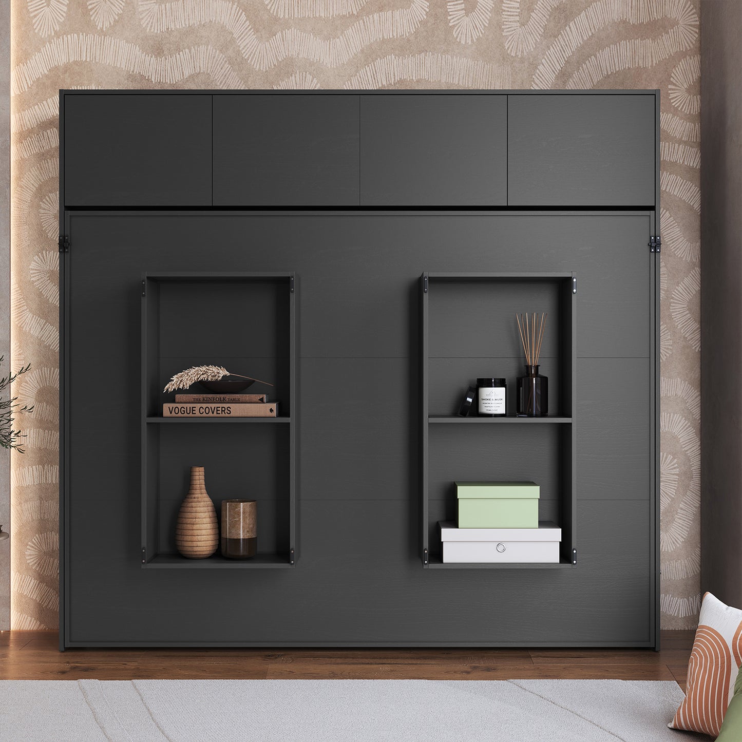Cama Plegable Horizontal 2 Pza con estantes 4 puertas Hoga Hanover Gris