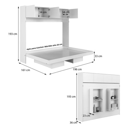 Cama Plegable Horizontal 2 Pza con estantes 4 puertas Hoga Hanover Miel