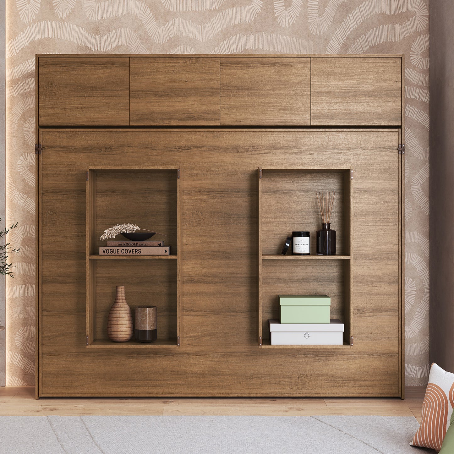 Cama Plegable Horizontal 2 Pza con estantes 4 puertas Hoga Hanover Miel