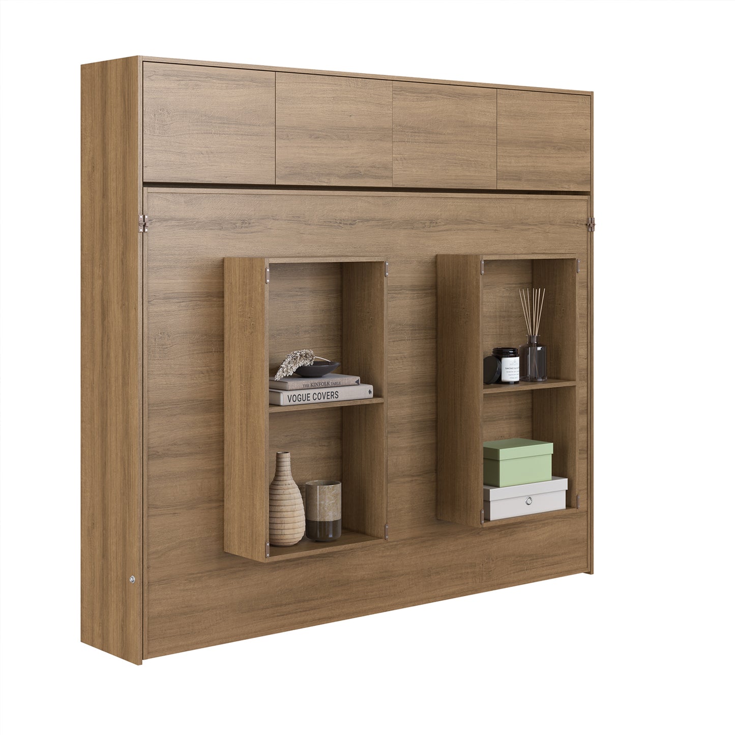 Cama Plegable Horizontal 2 Pza con estantes 4 puertas Hoga Hanover Miel