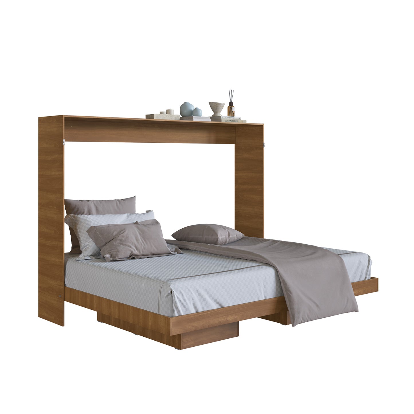 Cama Plegable Horizontal 2 Plazas Manhattan Nogal