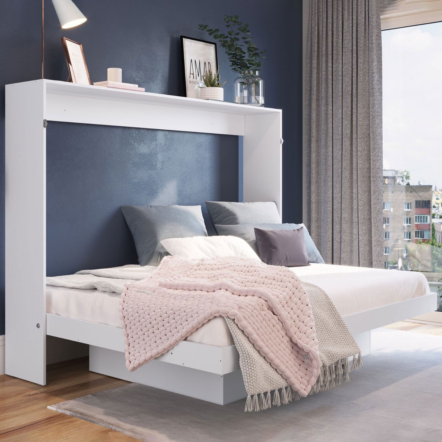 Cama Plegable Horizontal 2 Plazas Manhattan Blanco