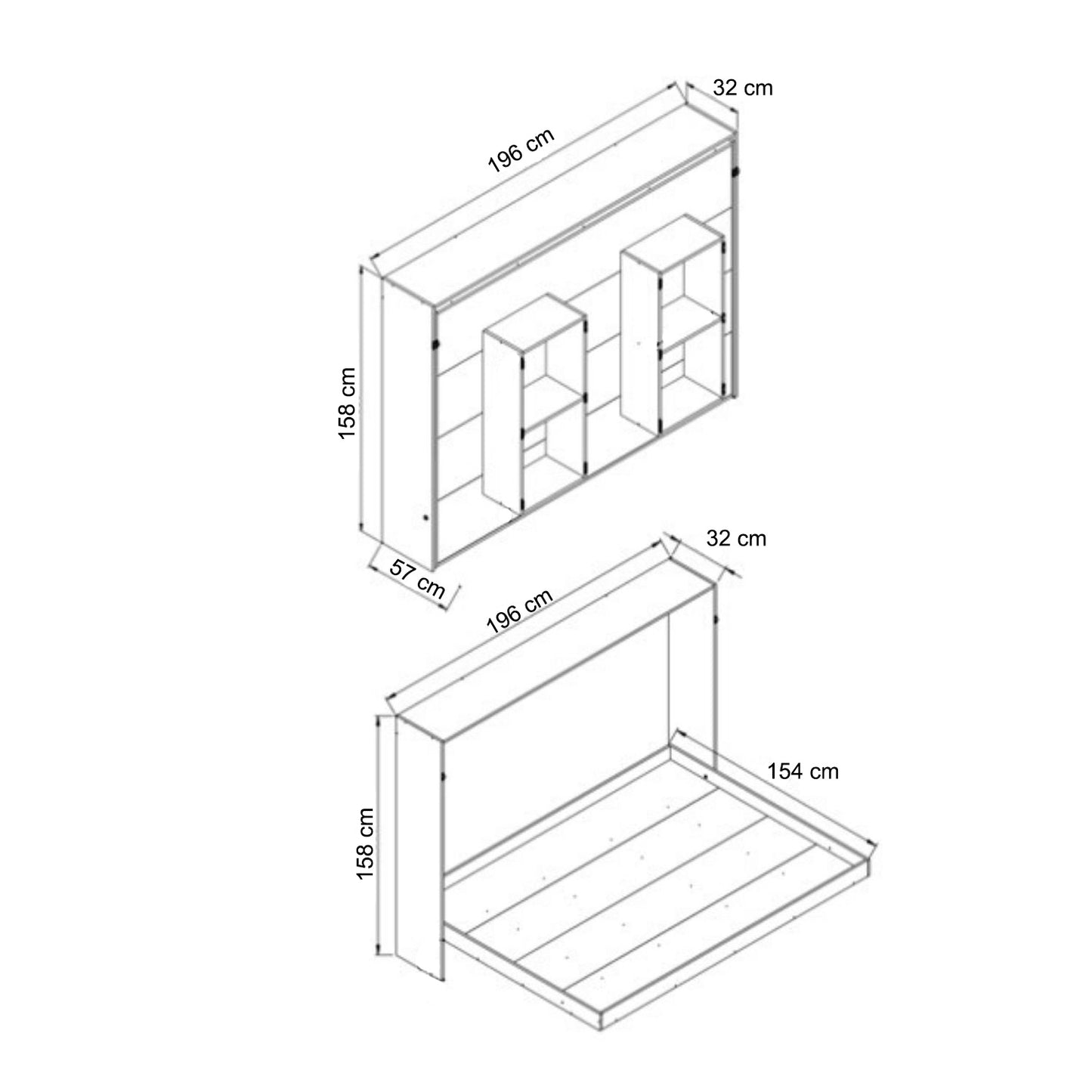 Cama Plegable Horizontal 2 Plazas Manhattan Blanco