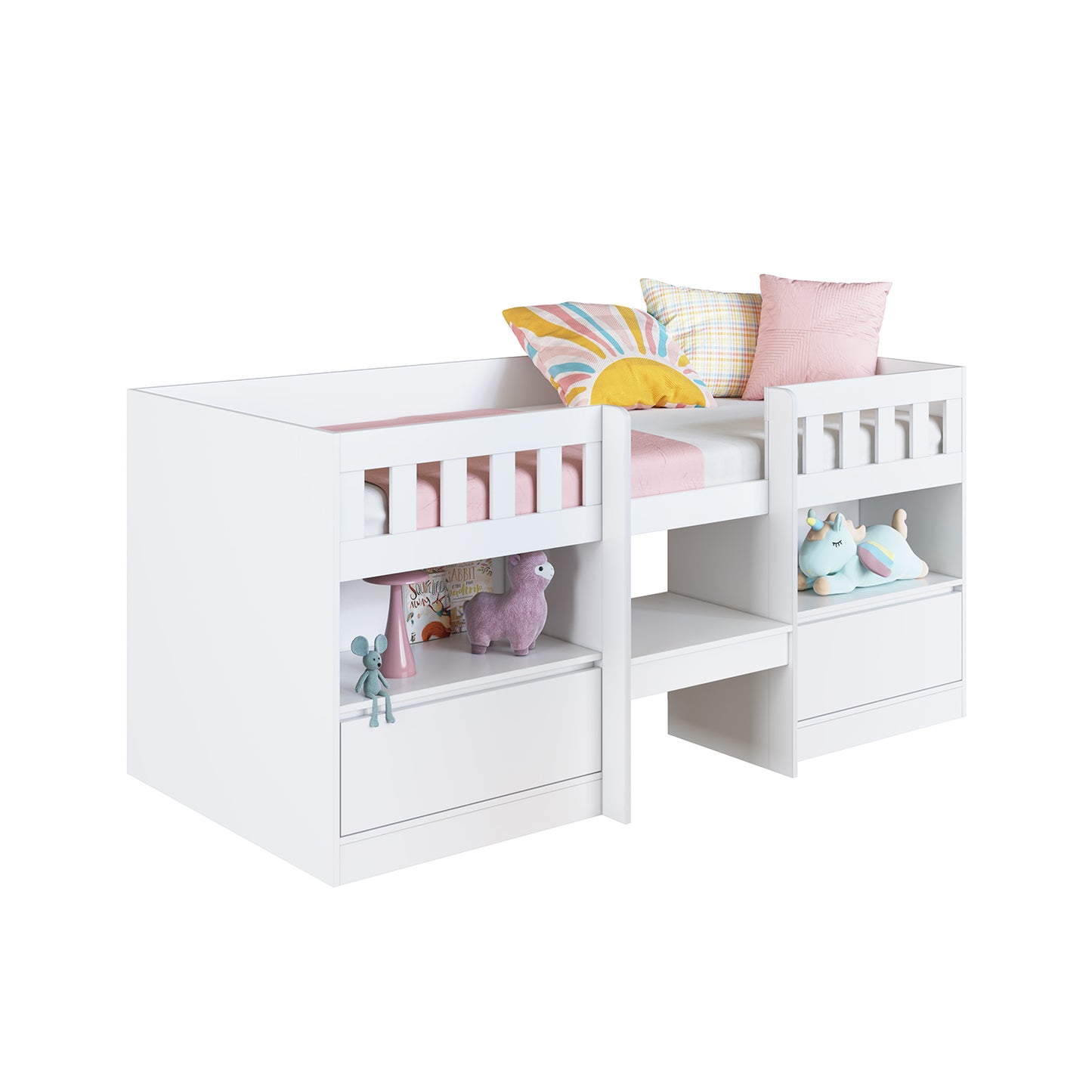 Cama Alta 2 puertas 1 Pza Hoga Bela Blanco