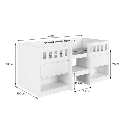 Cama Alta 2 puertas 1 Pza Hoga Bela Blanco
