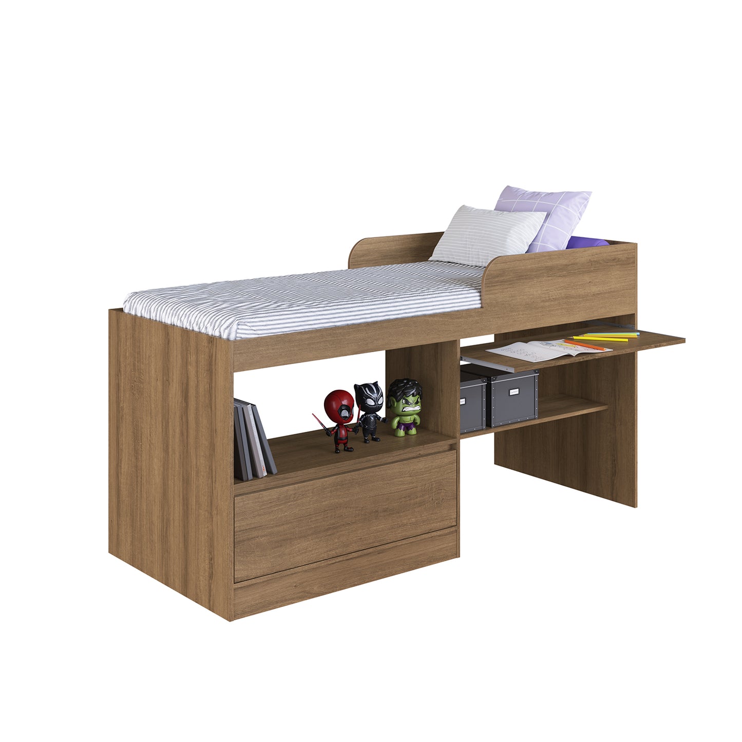 Cama Alta Multifuncional 1 Pza Hoga Jacarta Miel