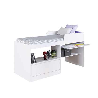 Cama Alta Multifuncional 1,5 Pza Hoga Jacarta Blanco