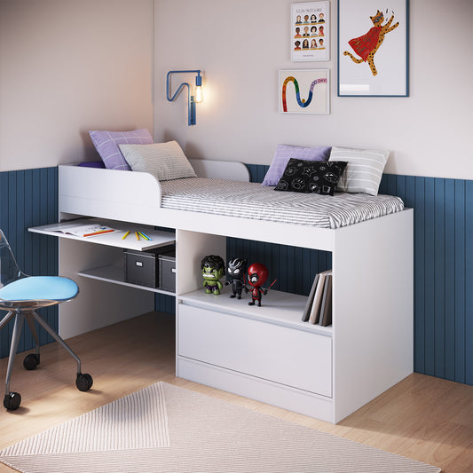 Cama Alta Multifuncional 1,5 Pza Hoga Jacarta Blanco