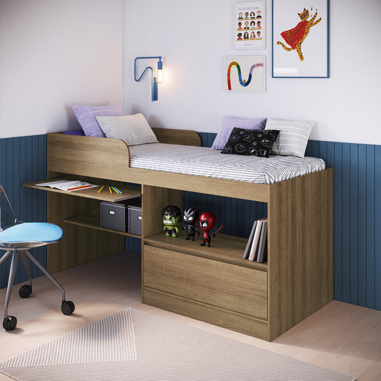 Cama Alta Multifuncional 1,5 Pza Hoga Jacarta Miel