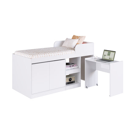 Cama Alta + Escritorio 2 puertas 1 Pza Hoga Jamaica Blanco