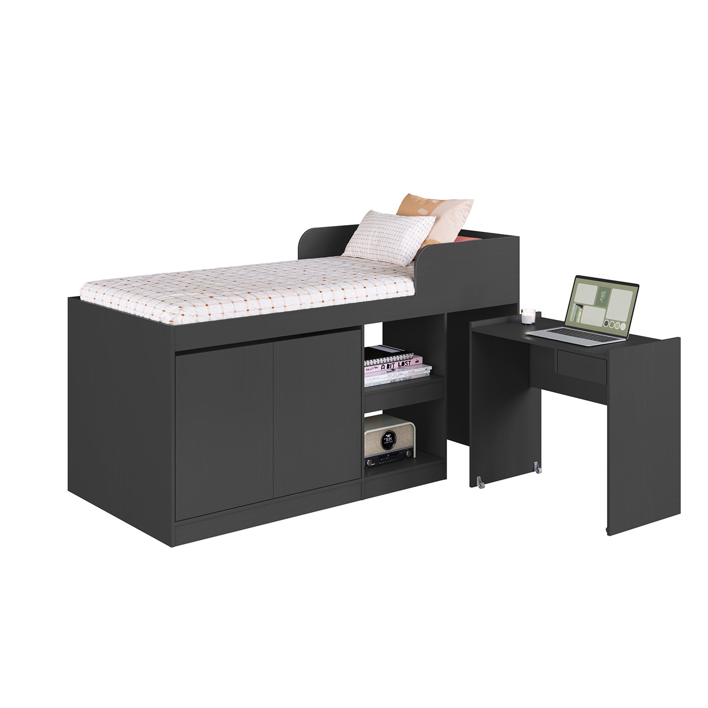 Cama Alta + Escritorio 2 puertas 1 Pza Hoga Jamaica Gris