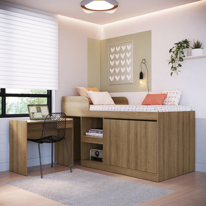 Cama Alta + Escritorio 2 puertas 1 Pza Hoga Jamaica Miel