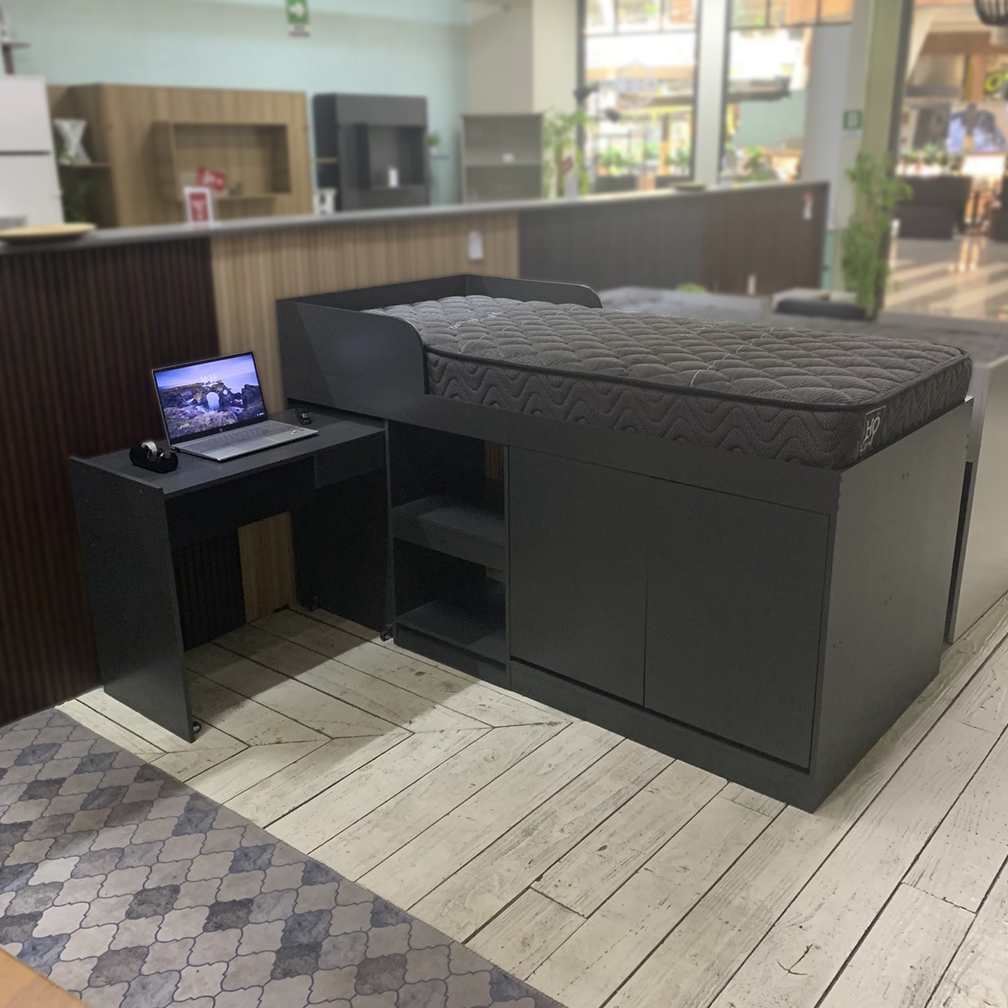 Cama Alta + Escritorio 2 puertas 1 Pza Hoga Jamaica Gris