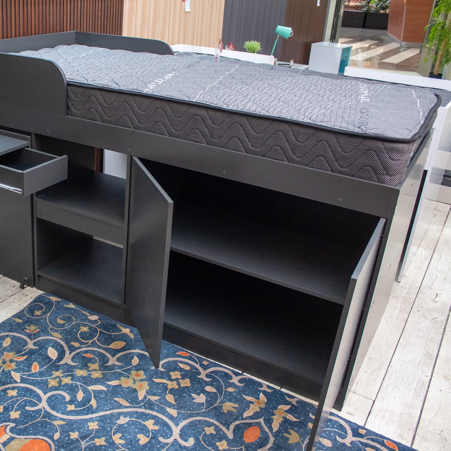 Cama Alta + Escritorio 2 puertas 1,5 Pza Hoga Jamaica Gris