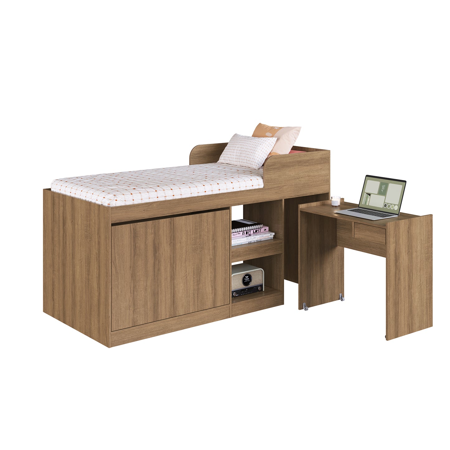 Cama Alta + Escritorio 2 puertas 1,5 Pza Hoga Jamaica Miel