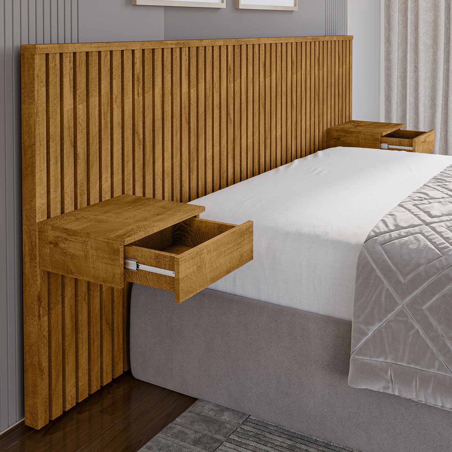 Respaldo de Cama con Veladores Columbia Natural