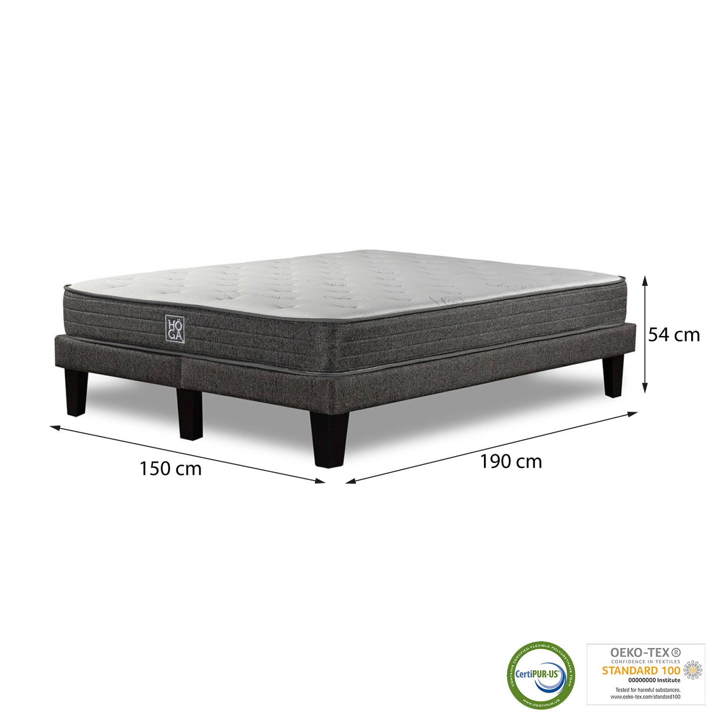 Combo Cama HÖGA 2 Plazas + Respaldo Gris