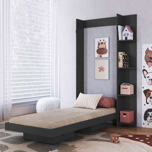 Cama Plegable Vertical con Estante 1 Pza Hoga Vancouver Gris