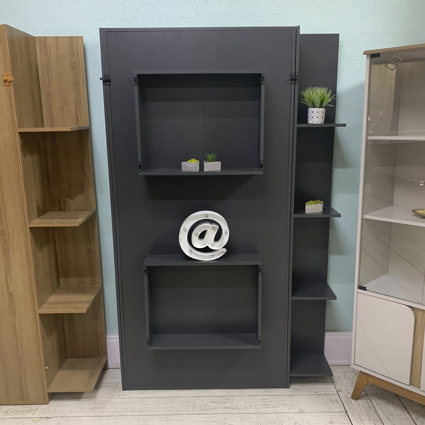 Cama Plegable Vertical con Estante 1 Pza Hoga Vancouver Gris