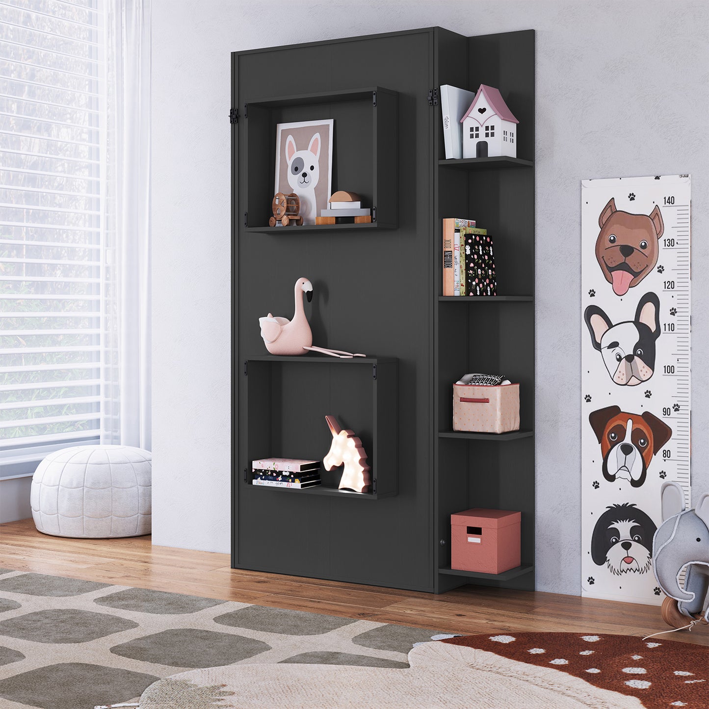 Cama Plegable Vertical con Estante 1 Pza Hoga Vancouver Gris