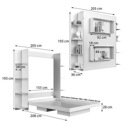 Cama Plegable Vertical con Estante 2 Pzas Hoga Vancouver Miel