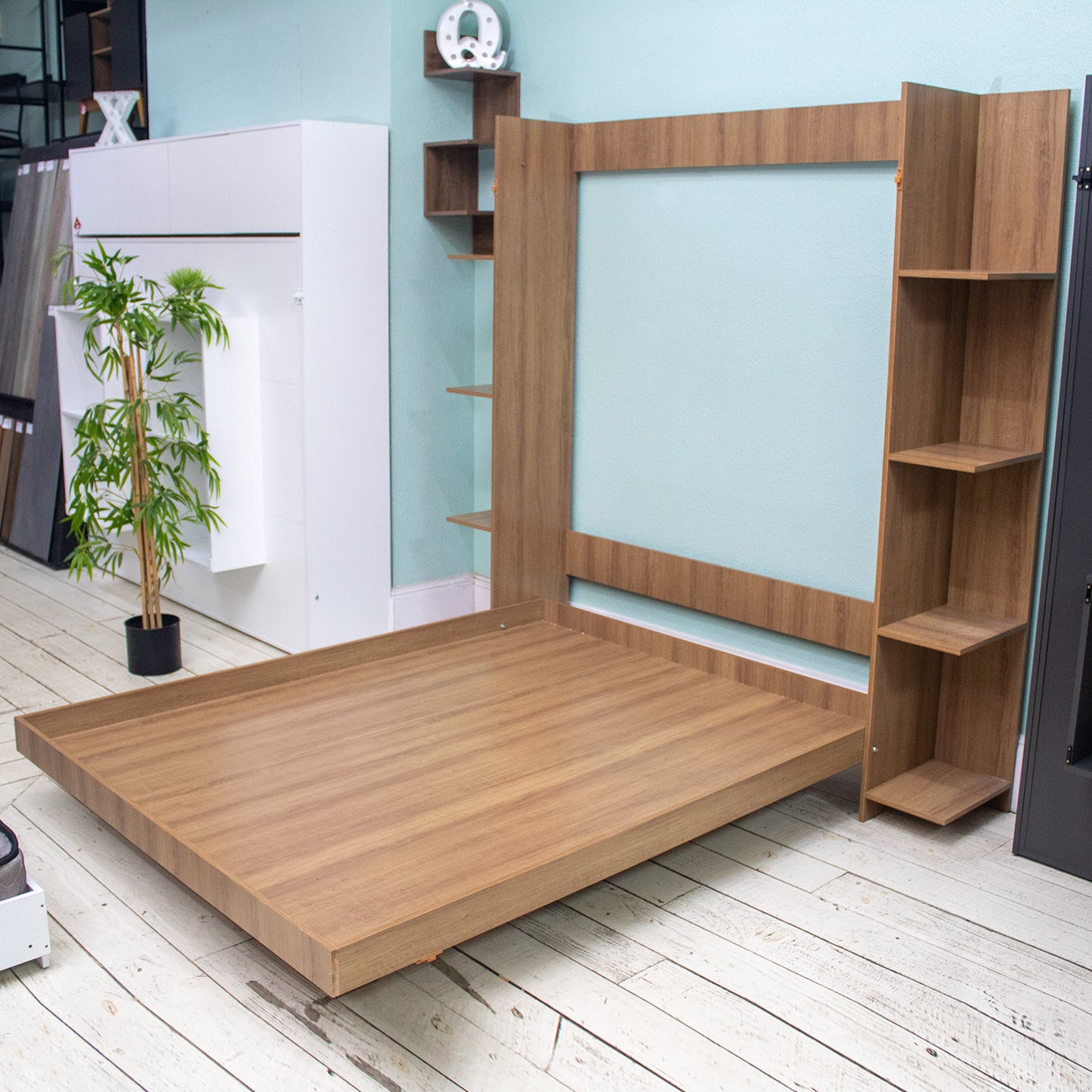 Cama Plegable Vertical con Estante 2 Pzas Hoga Vancouver Miel