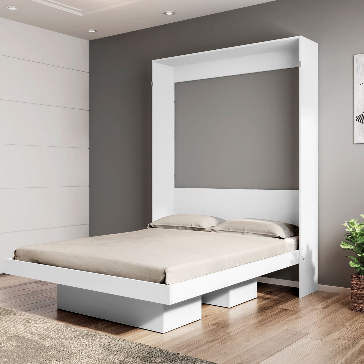 Cama Plegable Vertical 2 Plazas Manhattan Blanco