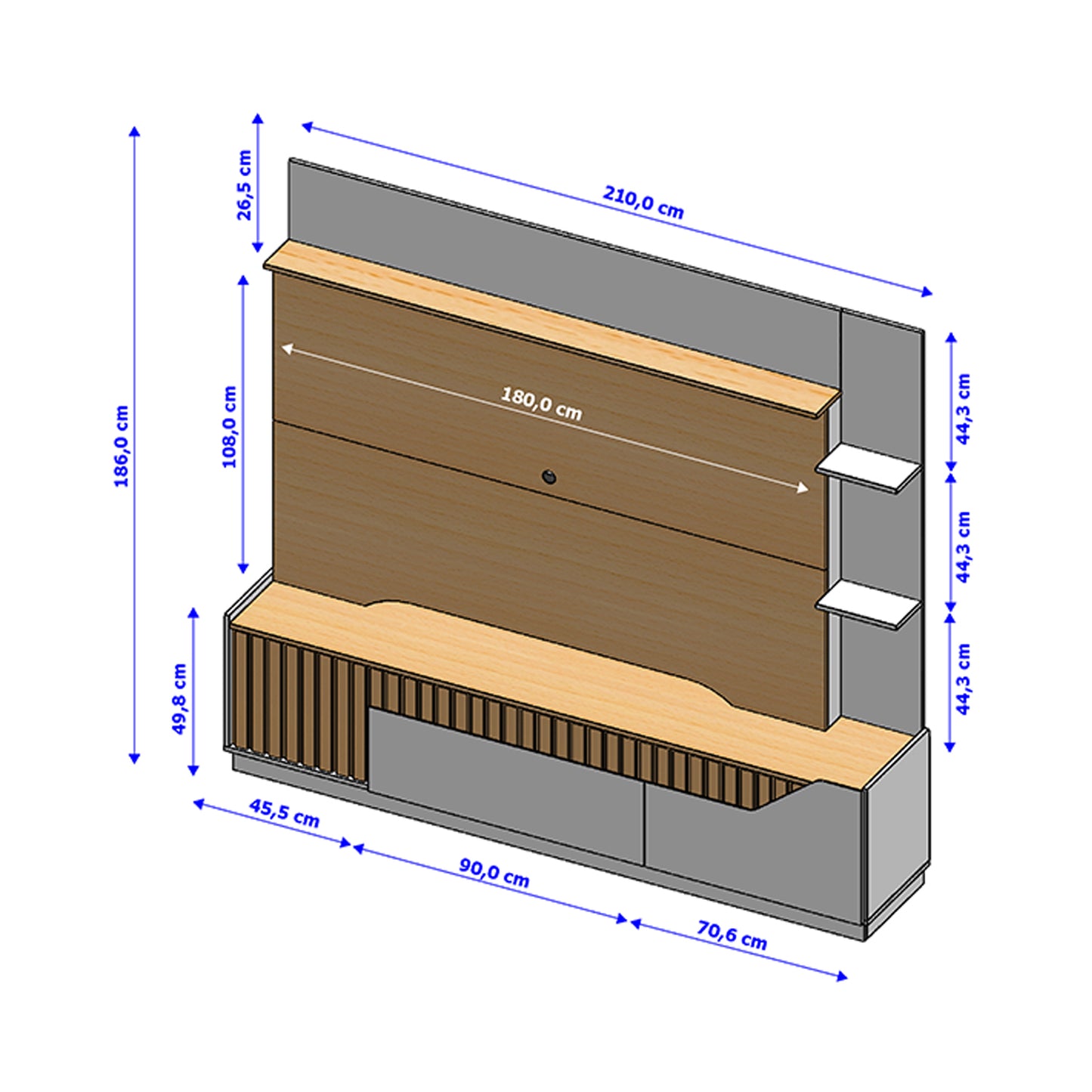 Centro de Entretenimiento Rack Tv 75" Dallas Natural Negro