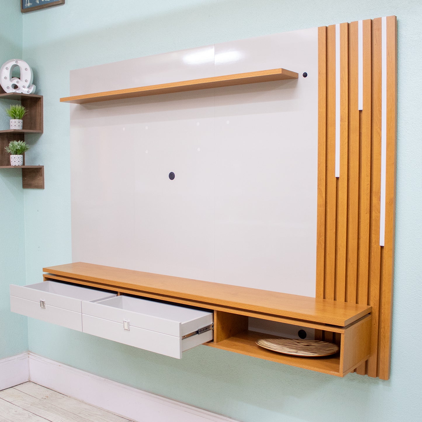 Panel Rack Tv 80" Hanover Blanco Invierno Natural