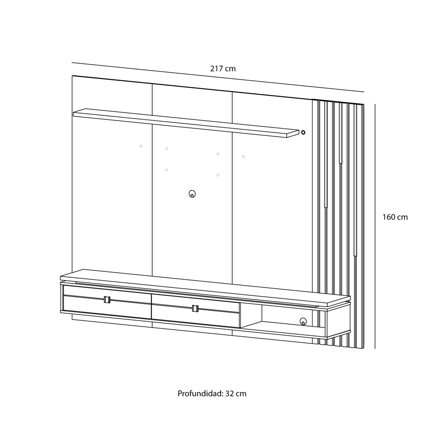 Panel Rack Tv 80 Hanover Negro Natural