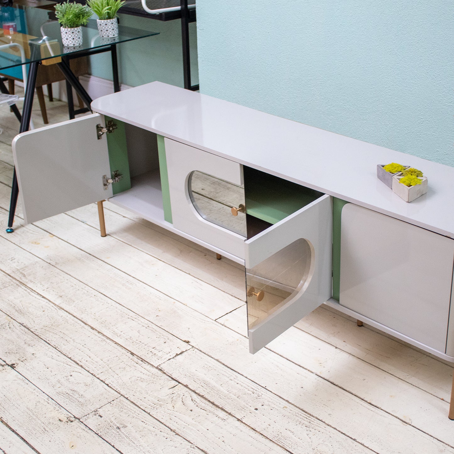 Rack Tv 75" Hoga Juquehy Blanco Invierno Pistacho