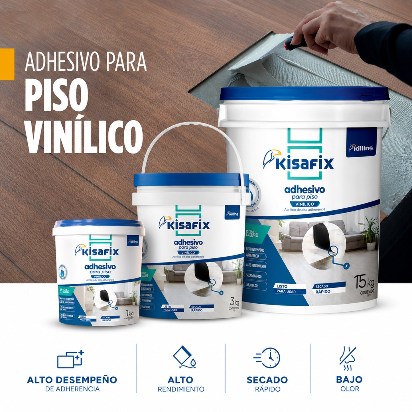 Kisafix Adhesivo de Montaje Acrílico Piso Vinílico SPC 3,5kg Kiling